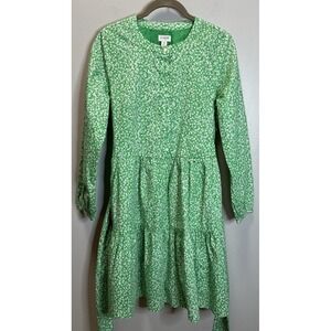 J.Crew Re-Imagined Dress Women's XS Green Floral Tiered‎ Cotton/Elastane Lined